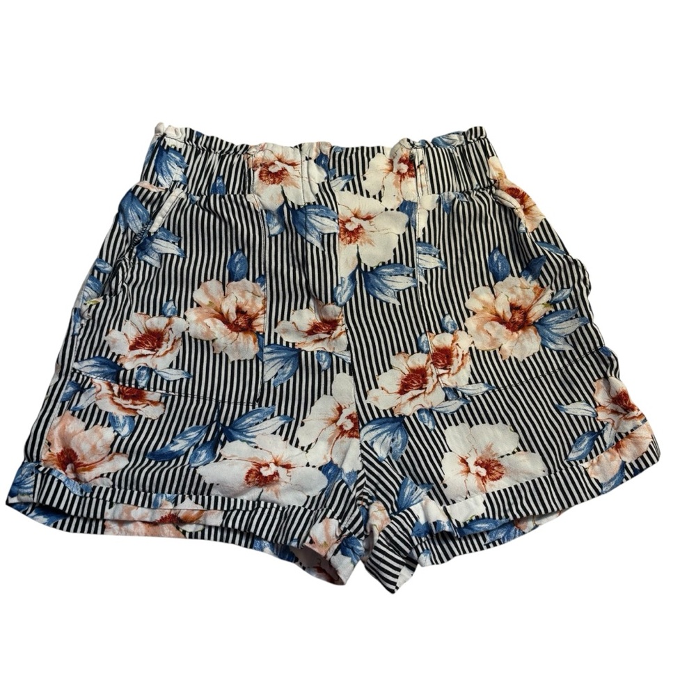 Joe B by Joe Benbasset Shorts Size 3 Black White Striped Floral Pink Blue Rayon